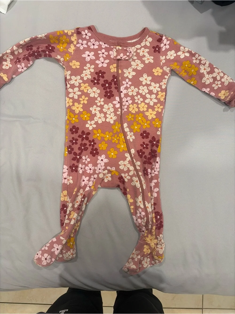 Kids Floral Footed One-Piece - Pink